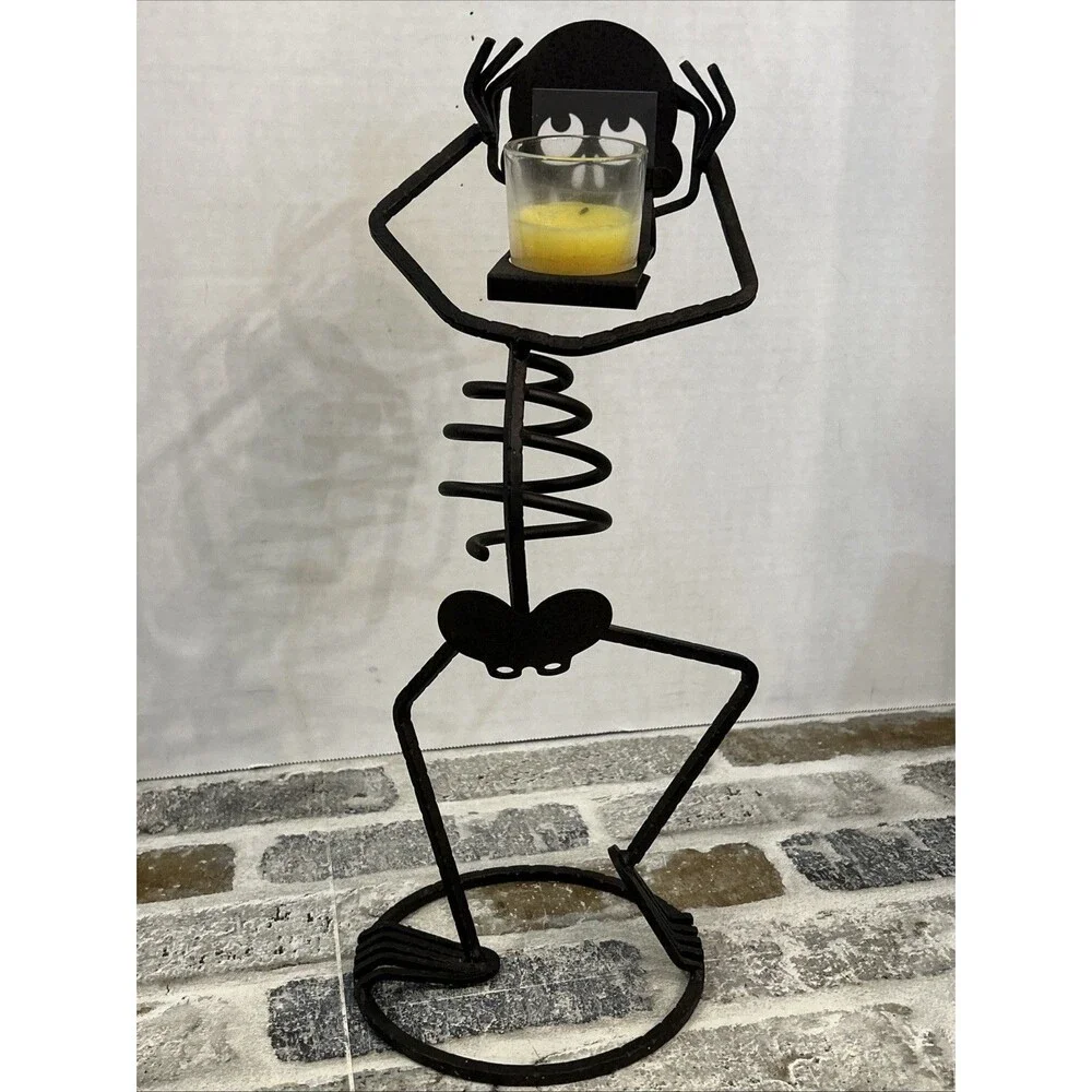 Partylite Mr. Bones Skeleton Halloween Wrought Iron Tealight Candle Holder 15” H